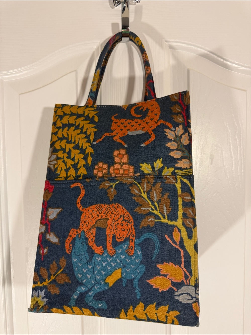 Margaret Smith Vintage Navy Multicolor Animal-Print Canvas Tote
